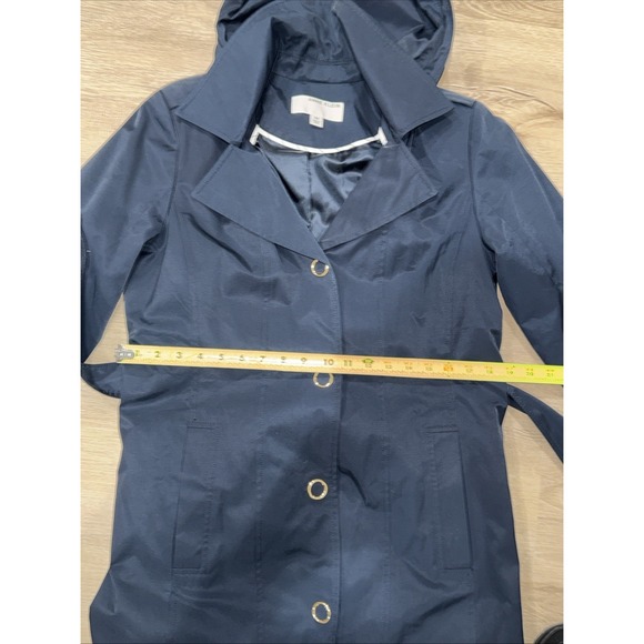 Ann Klein Women's Jacket Long Hooded Coat Navy Blue Belted Medium M - Picture 10 of 10